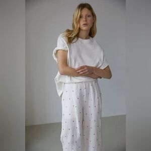 Deiji Studios 01Set Ivory Floral Linen Wide Leg Pant